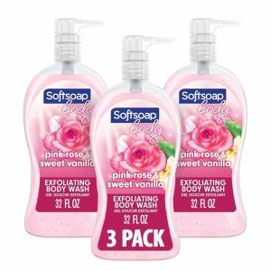 Softsoap Body Wash Pump, Buttery Shea & Almond Oil Body Wash, Moisturizing Body Wash, 32 Ounce, 3 Pack(Pink Rose & Vanilla)