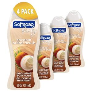 Softsoap Body Wash, Coconut Butter Scrub , Exfoliating Body Wash, 20 Ounce, 4 Pack(Coconut Scrub)