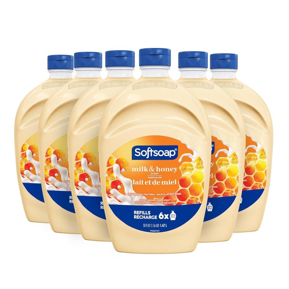 imageSoftsoap Hand Soap Refill Milk and Honey Bathroom Hand Soap in Bulk Premium Scented Liquid Hand Soap 300 Fluid Ounces Total 50oz Bottle Case of 6 BottlesHoney