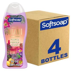 Softsoap Moisturizing Body Wash Hawaiian Luau, Jasmine and Vanilla Scent, 20 oz Bottle, 4 Pack(Miami Sunrise)